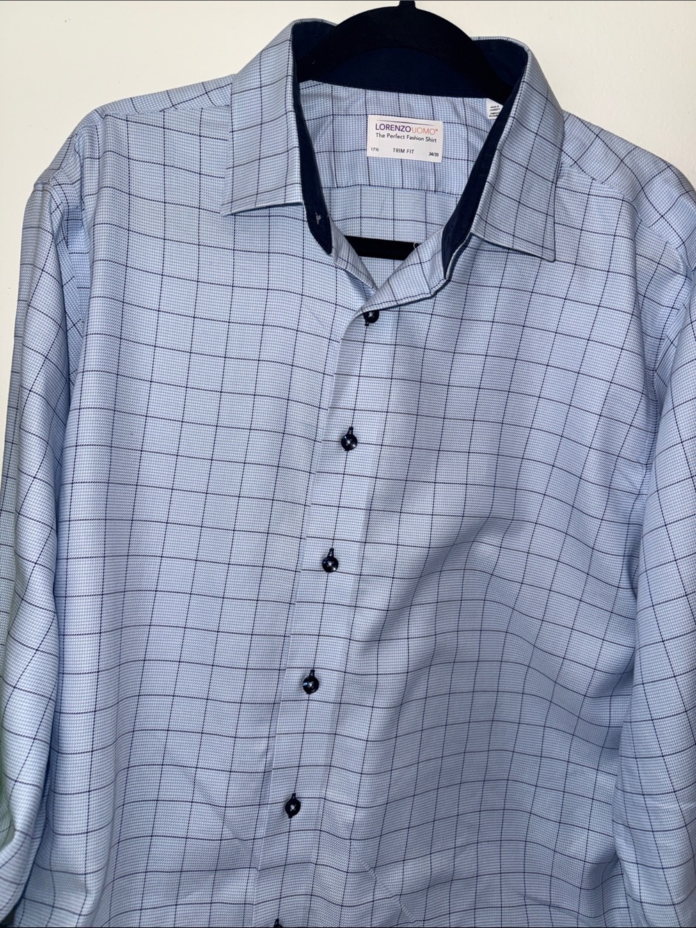 Lorenzo Uomo Blue Windowpane Dress Shirt with Navy Accents